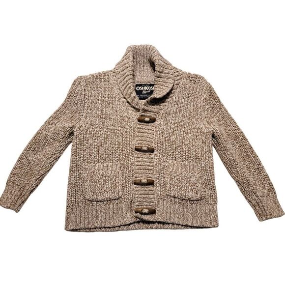 OshKosh Bgosh Toggle Button Knit Shawl Collar Cardigan Sweater Oatmeal Beige 18M - Picture 1 of 5